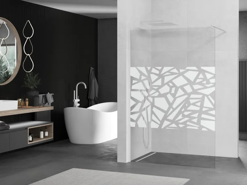 Mexen Kioto, Walk-In sprchová zástena 90 x 200 cm, 8mm sklo číre/biely vzor, biely profil, 800-090-101-20-85