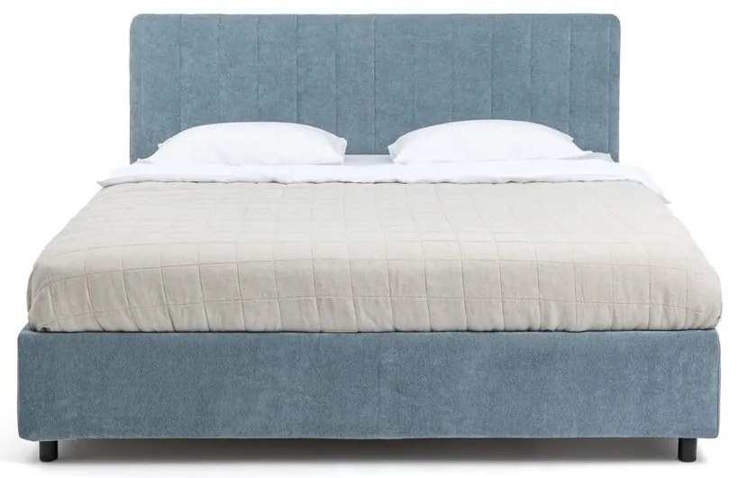 Modrá čalúnená dvojlôžková posteľ s úložným priestorom s matracom/s roštom 180x200 cm Myra Slim Line – Bonami Selection