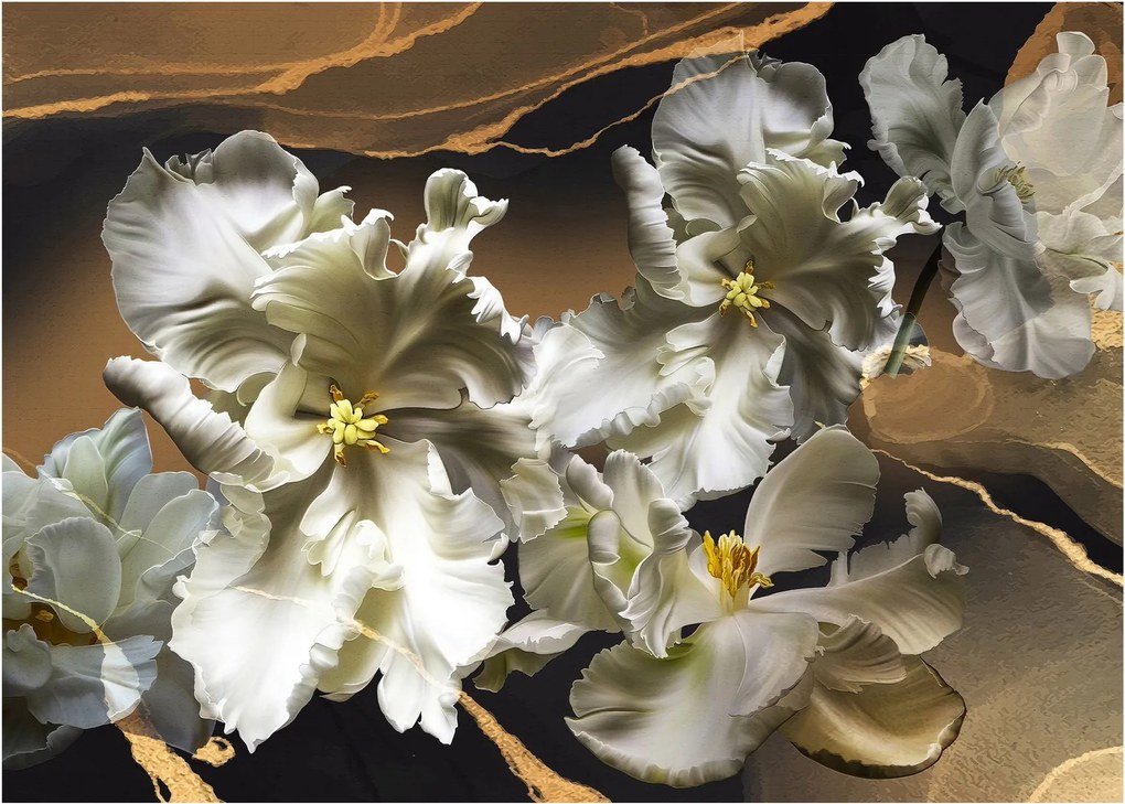 Sklenený obraz - Kvety orchideí na mramorovom pozadí (70x50 cm)
