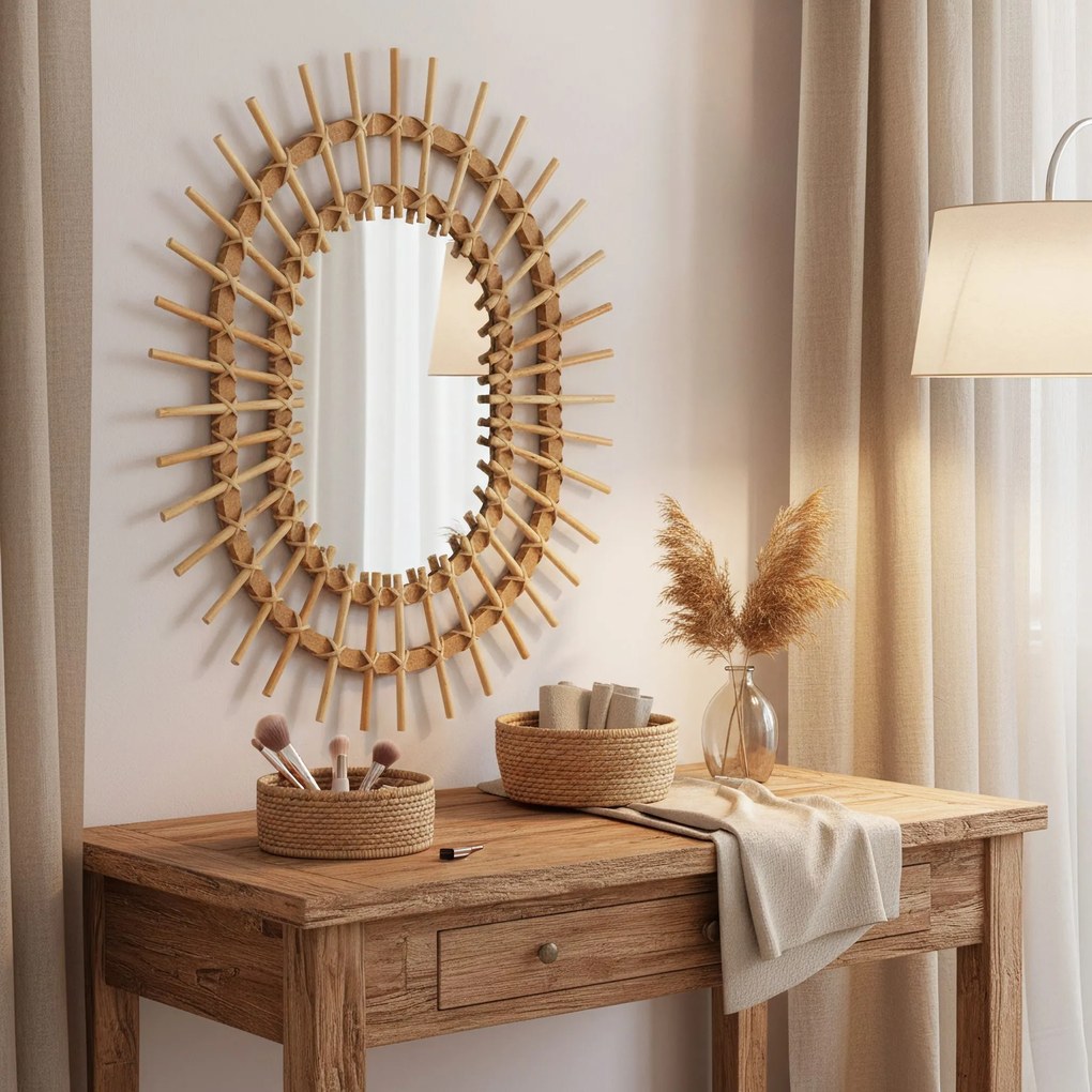 Tutumi Tutumi, nástenné zrkadlo Boho 57x49 cm QDJ5749, svetlá hnedá, HOM-02819