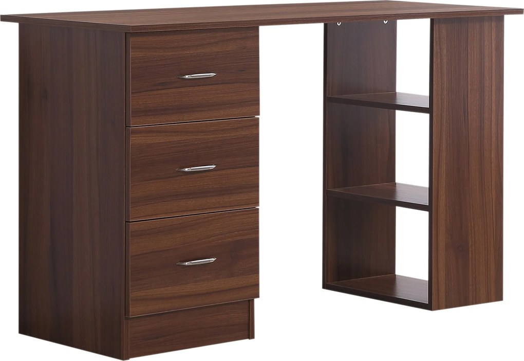 HOMCOM Stôl s úložným priestorom, Počítačový stôl 120 x 50 cm, Počítačový stôl so policami a zásuvkami, pre malé priestory, Spálňa, Orechová úprava |