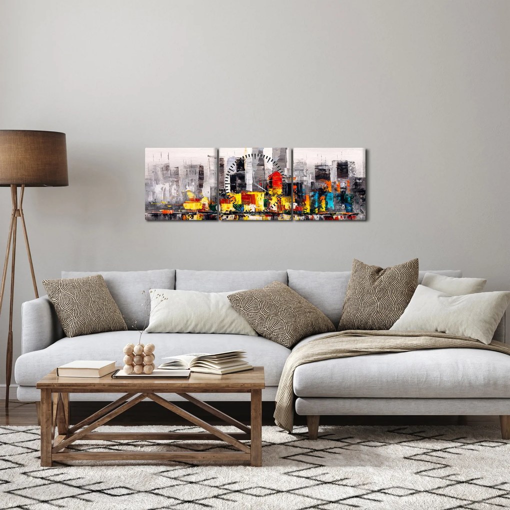 Obraz - Maľba veľkomesta (s hodinami) (90x30 cm)
