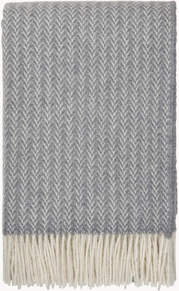 Pléd z ovčej vlny so vzorom rybej kosti a strapcami Hope