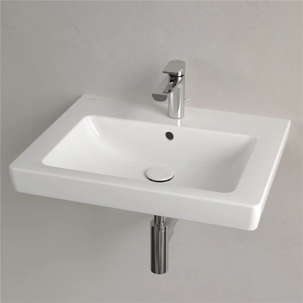 VILLEROY &amp; BOCH Subway 2.0 závesné umývadlo s otvorom (spodná strana brúsená), s prepadom, 600 x 470 mm, biela alpská, s povrchom CeramicPlus, 71136GR1