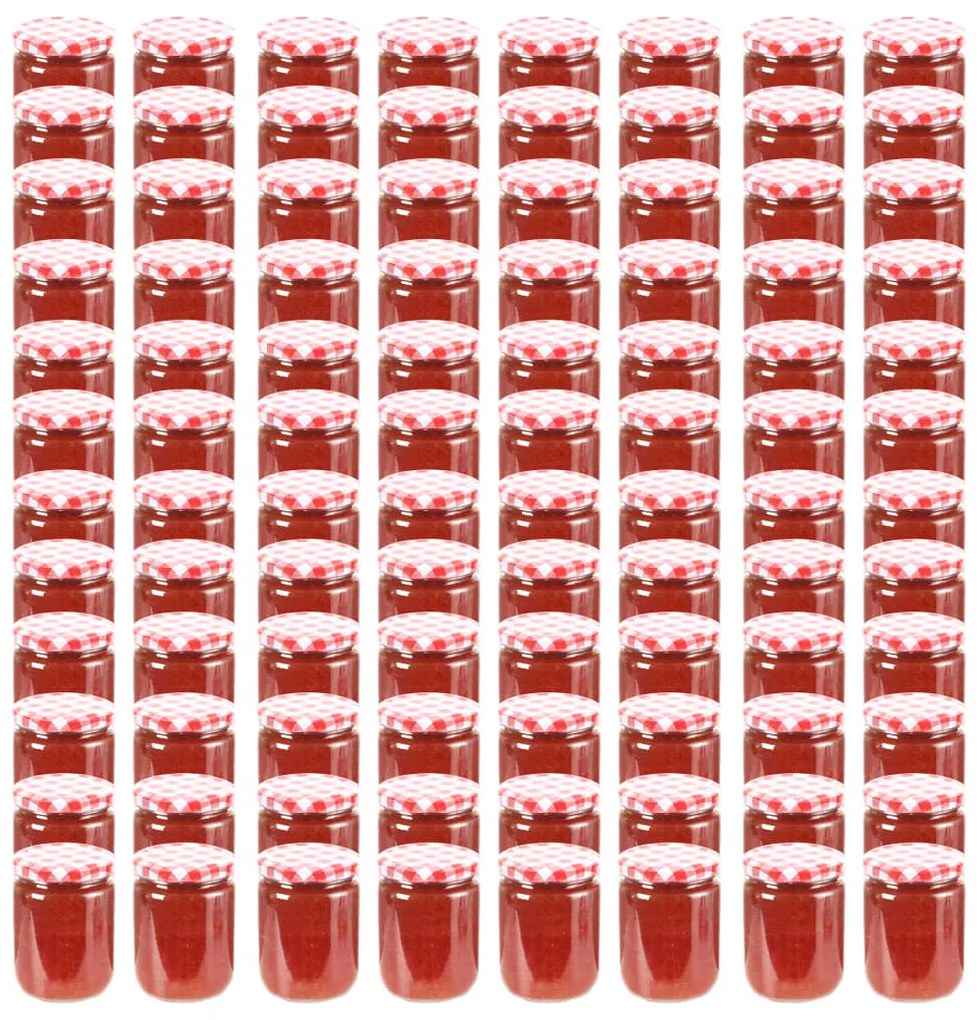 vidaXL Zaváracie poháre s bielo-červenými viečkami 96 ks 230 ml sklo