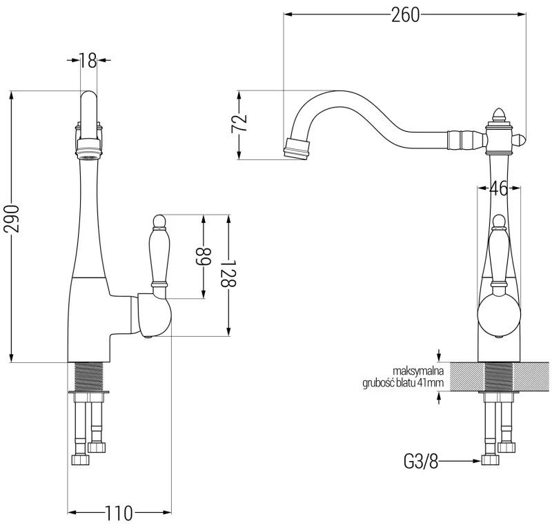 Mexen Elias, granitový drez 795x480x200 mm, 1-komorový a drezová batéria Carla, šedá, 6511-71-670700-70-B