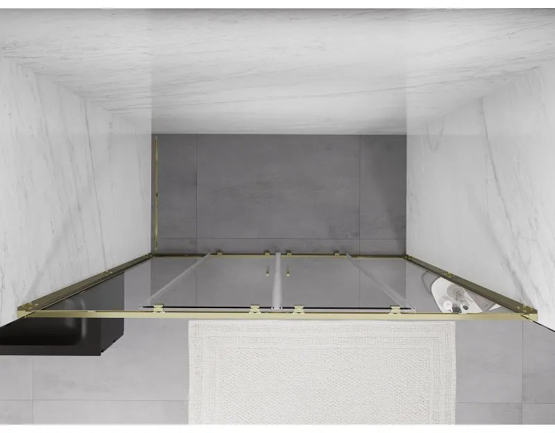 Mexen Exo, posuvné dvojité sprchové dvere 170 cm, číre sklo, zlatá, 8152-170-000-50-00