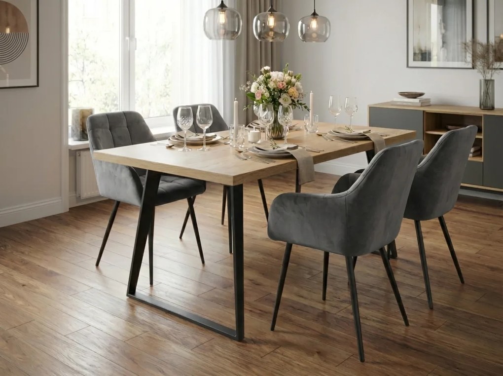 Sivé jedálenské kreslo LOREN VELVET s čiernymi nohami