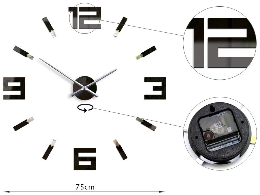 3D nalepovacie hodiny Blink čierne