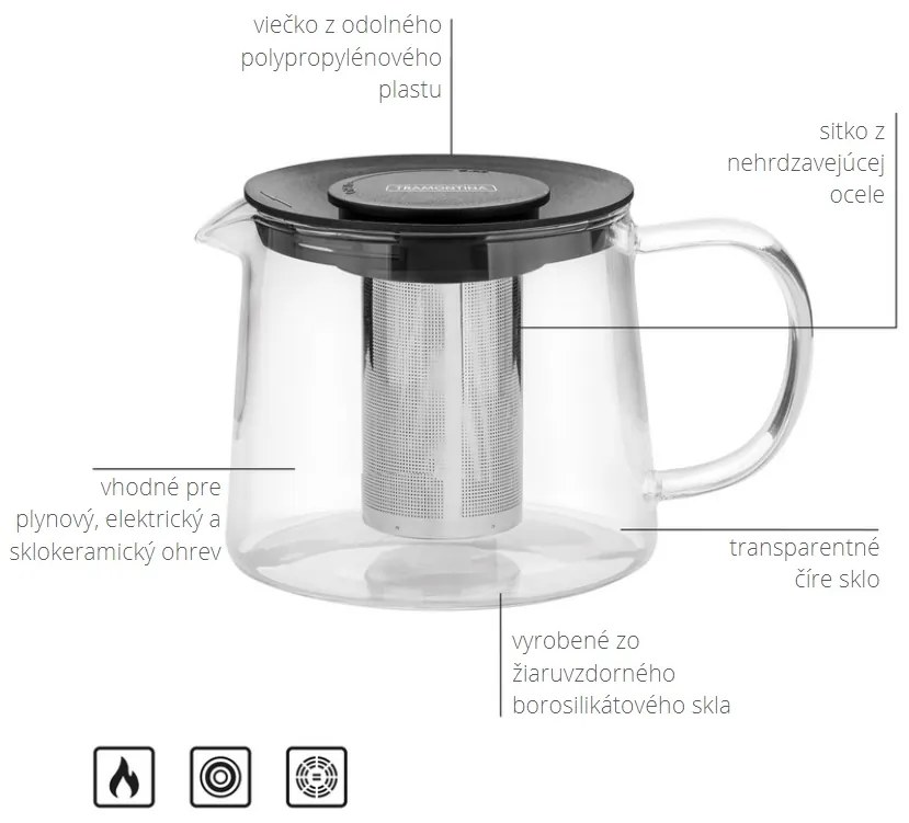 Sklenený čajník so sitkom Tramontina Coffee&Tea - 900 ml
