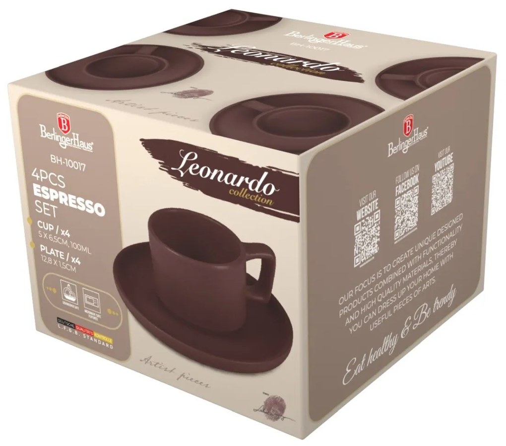 BerlingerHaus Súprava hrnčekov na espresso s podšálkami Leonardo 100 ml, 4+4 ks