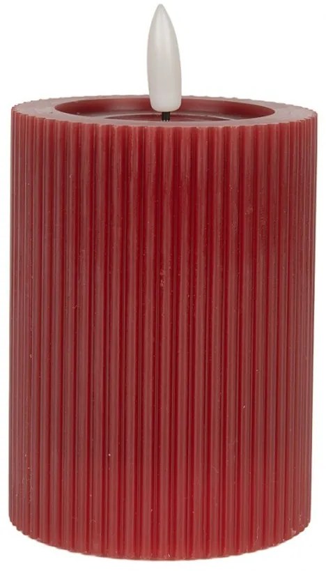 Vínová valcová sviečka s vrúbkovaním Led Candle - Ø 8*13 cm / 2*AA