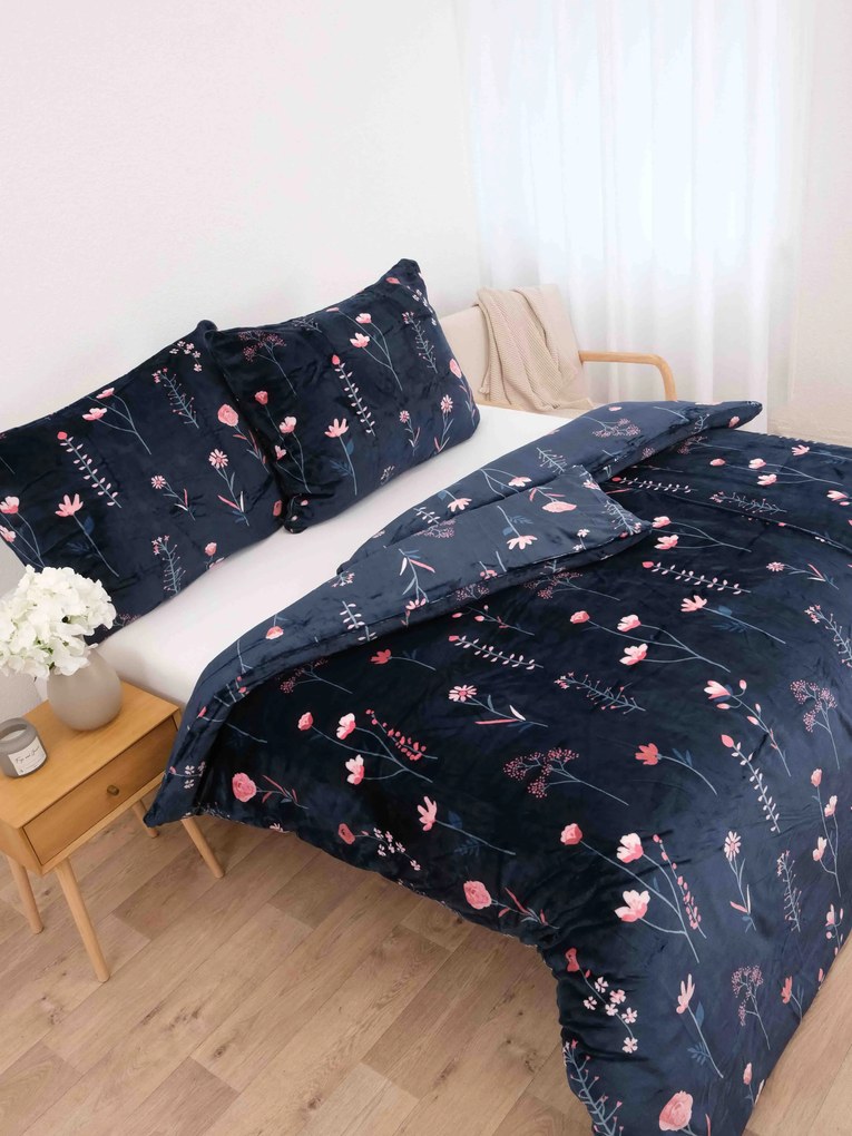 Obliečky mikroplyš Exclusive – Vlčie maky tmavo modré 140 × 200 cm, 70 x 90 cm