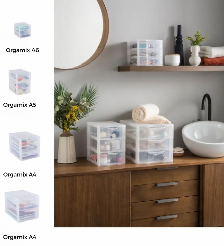 Úložný box s 2 zásuvkami, transparentný, ORGAMIX A4 2T