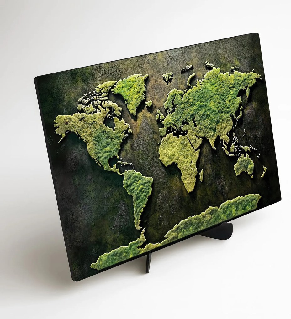 DUBLEZ | Obraz machovej mapy sveta z dreva