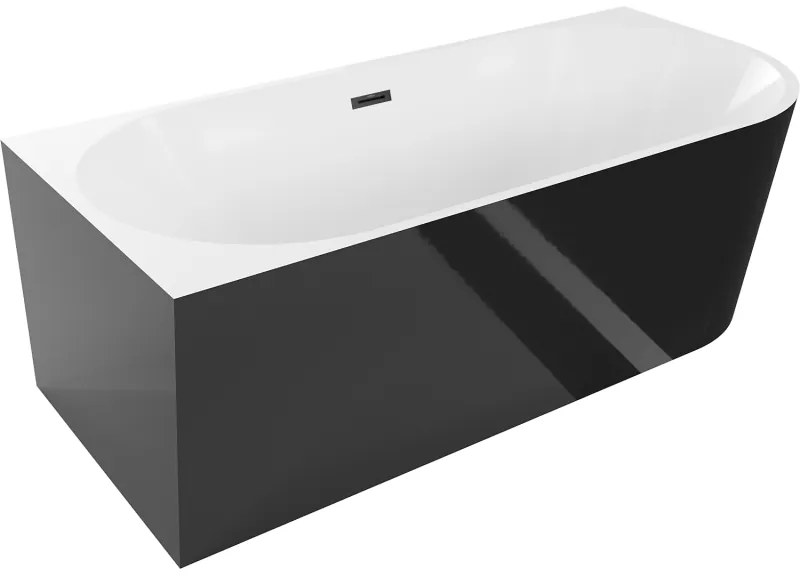 Mexen Mia, voľne stojaca rohová vaňa, lavá, 180 x 80 cm, biela-čierna, čierny matný prepad, 52691808075L-70