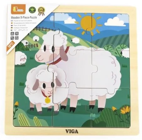Viga Drevené puzzle 9 dielikov - ovečky