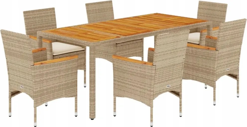 vidaXL 7-dielna sada záhradného nábytku s vankúšmi, béžová, polyratan