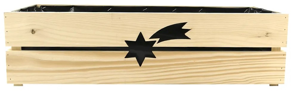 AMADEA Drevený vianočný kvetináč s kométou prírodnou, vo vnútri s čiernou fóliou, 62x21,5x17cm, český výrobok