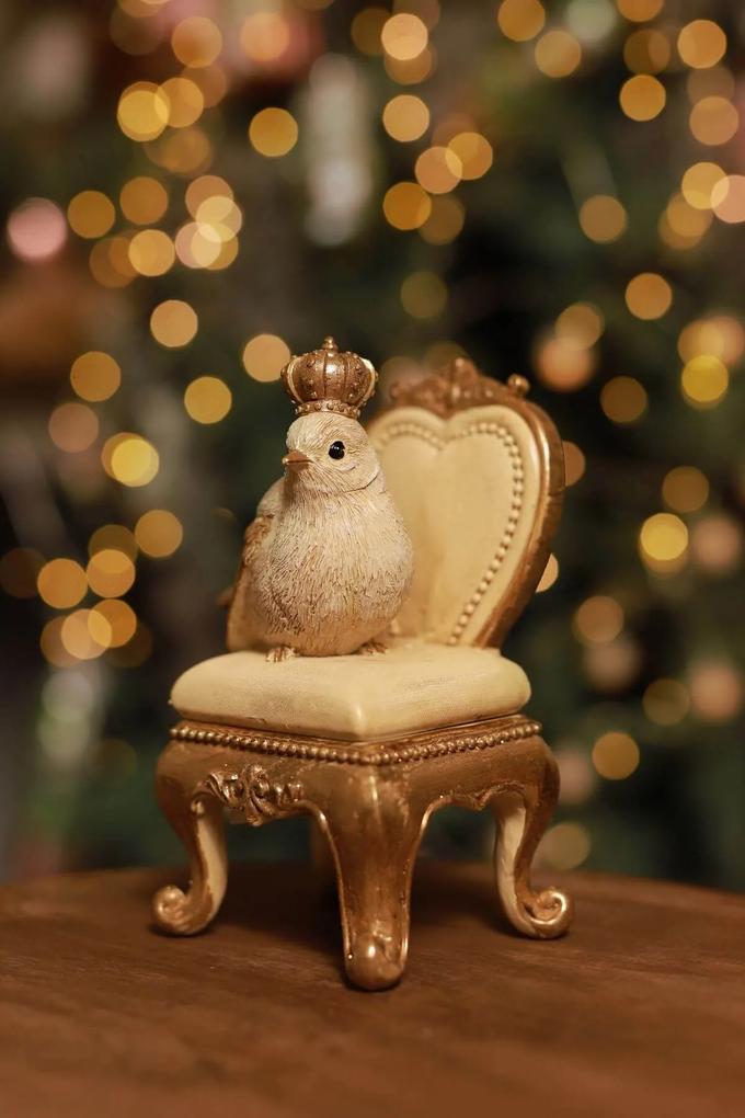 LUX zlatá vianočná figúrka vtáčik na kresle 14cm