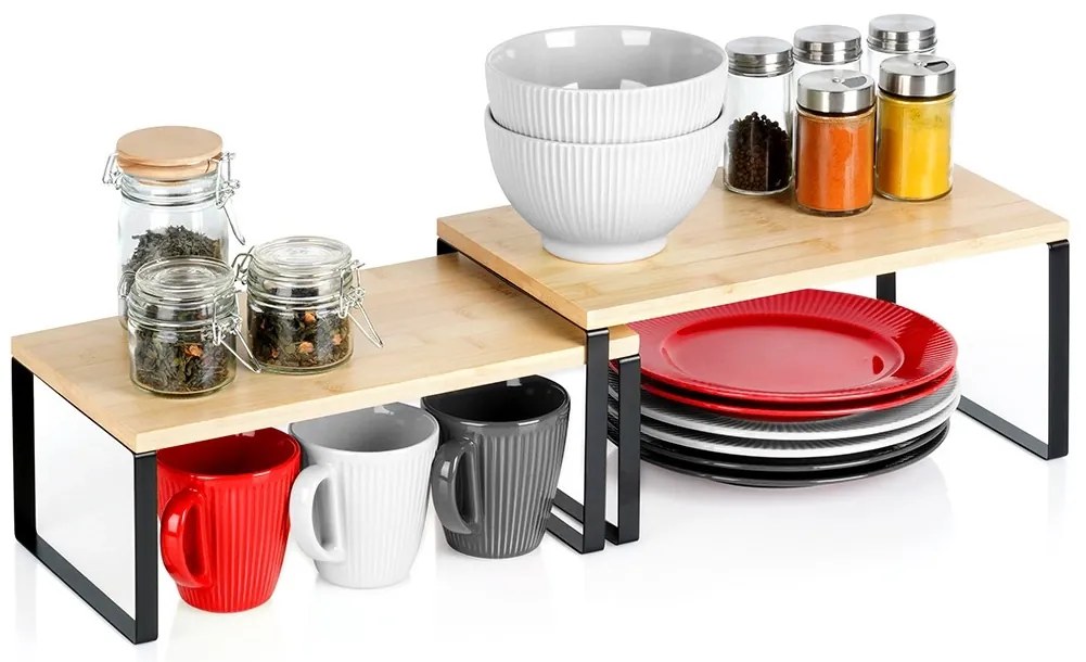 Sada 2 prídavné police, zasúvacie, stohovateľné, bambus, kov VILDE