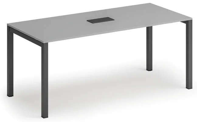 Rokovací stôl PRIMO SQUARE, 180x80 cm, sivá + stolná zásuvka TYP III, čierna