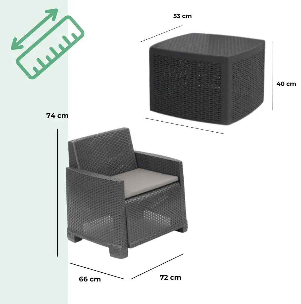I.P.A.E-Progarden Záhradný set COMO 4-dielny, antracitová