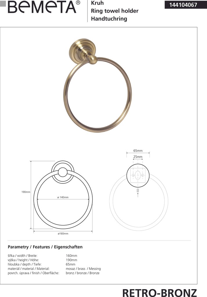 Bemeta Design RETRO bronz: Držiak uterákov, kruhový - 144104067