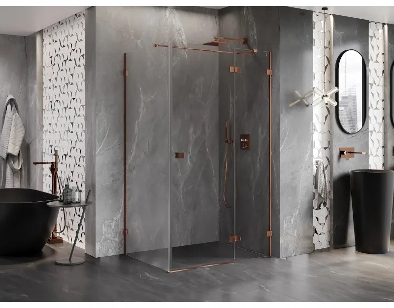 Mexen Lunar T, výklopný pravý sprchový kút 140 x 100 cm, 8mm číre sklo, profil ružové zlato, 834T-140-100-60-00-P