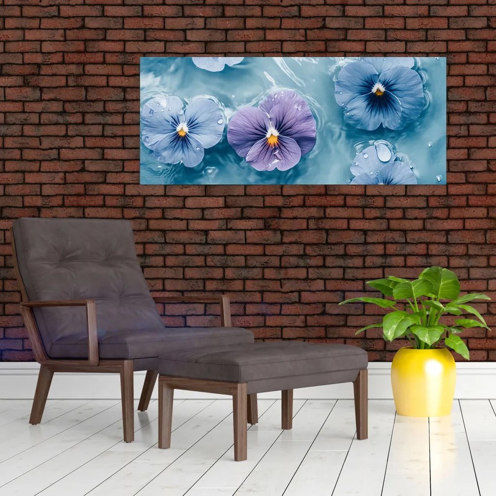 Obraz - Fialky vo vode (120x50 cm)