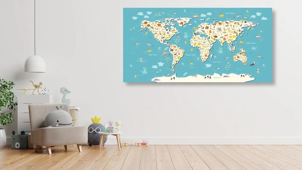 Obraz detská mapa so zvieratkami - 120x60