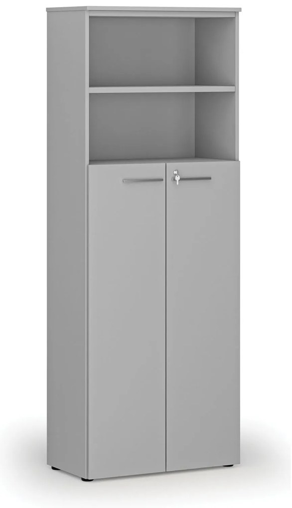 Kombinovaná kancelárska skriňa PRIMO GRAY, dvere na 4 poschodia, 800 x 420 x 2128 mm, sivá