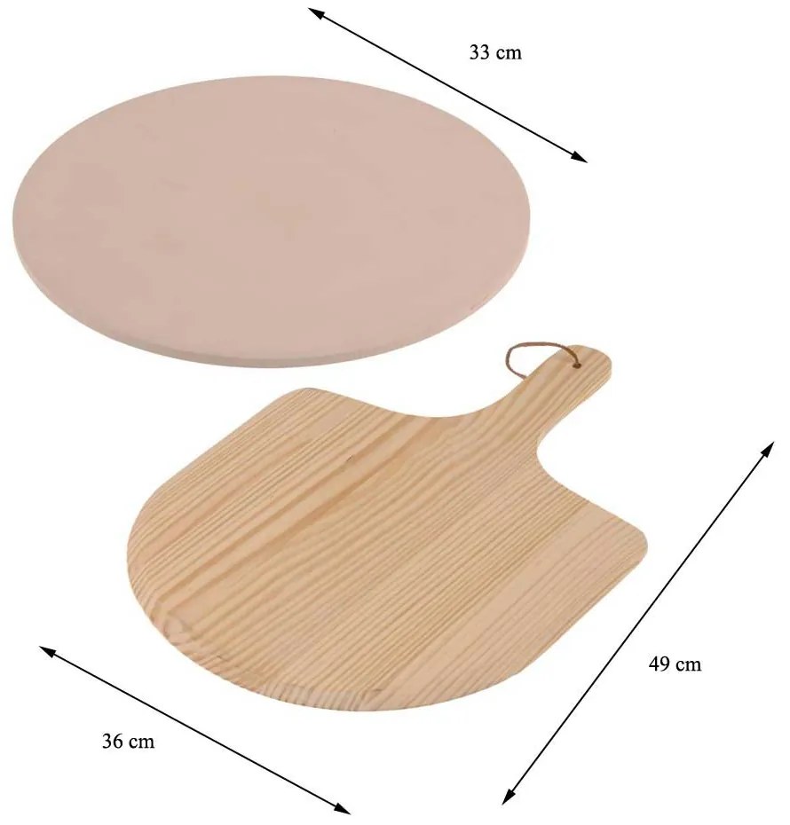 Doska na krájanie pizze Duo, keramický kameň + drevo, (FI) 33 cm + 49x36 cm