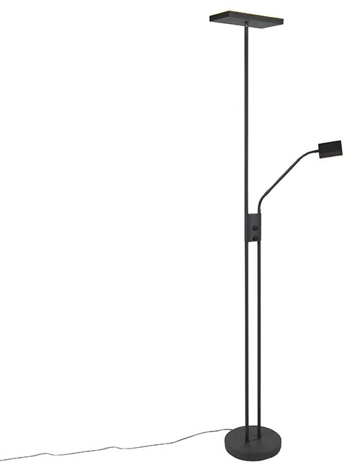 Moderná stojaca lampa čierna vrátane LED a stmievača s lampou na čítanie - Jazzy