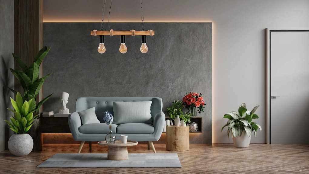 Toolight BOHO LINE, 3-bodové závesné svietidlo 3xE27 APP1319-3CP, hnedá-čierna, OSW-02461