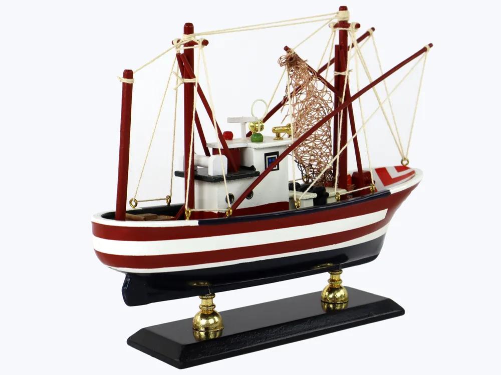 Lean Toys Zberateľská rybárska drevená loď – červená 45cm