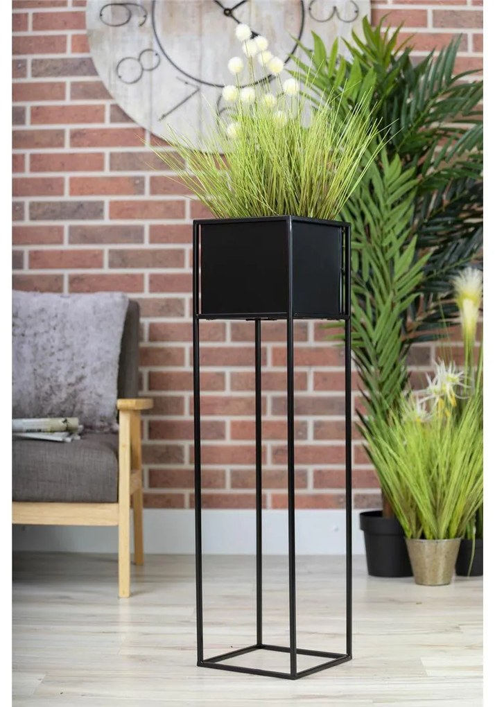KOVOVÝ KVETINÁČ SO STOJANOM PLAIN 90X24 CM ČIERNA