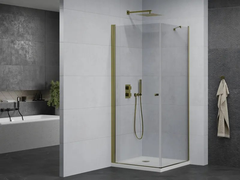 Mexen Pretoria sprchovací kút 70 x 70 cm, priehľadná, zlatá + plochá sprchová vanička-852-070-070-50-00-4010