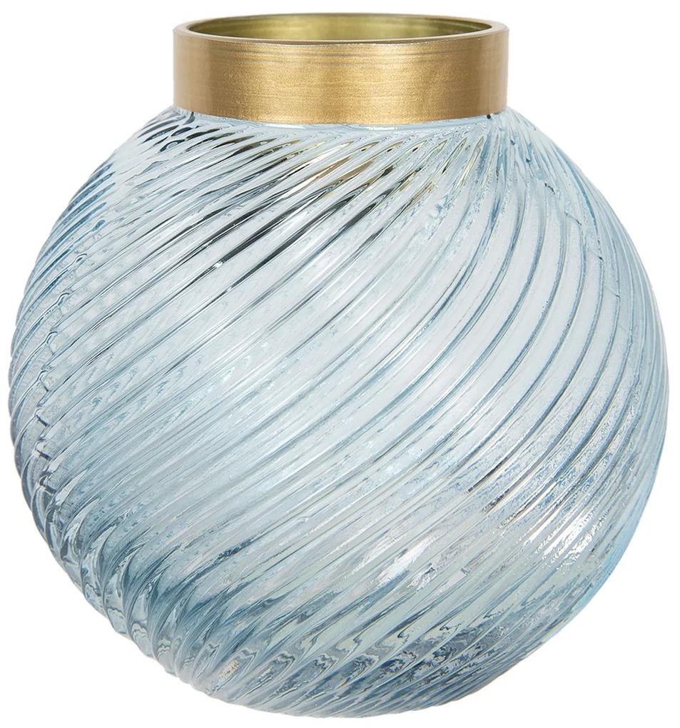 Modrá sklenená váza so zlatým hrdlom Goldina - Ø 19 * 19 cm