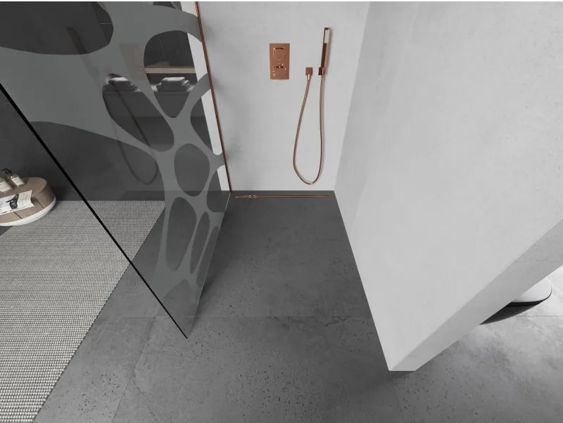 Mexen Kioto L, sprchová zástena Walk-In 70 x 200 cm, 8mm číre sklo biely vzor, ružové zlato profil, 800-070-103-60-97