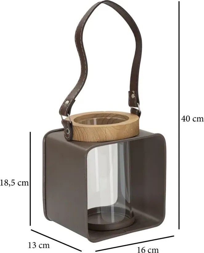Lucerna Sklo 18 cm hnedá/číra