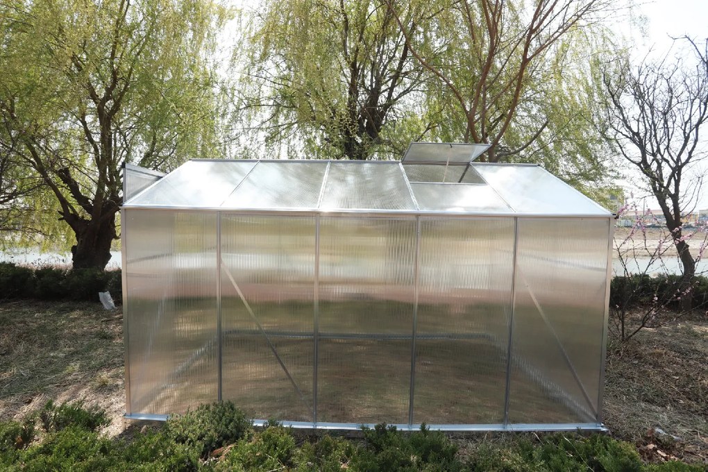 Skleník so základňou BestBerg BBGH-1006S / 5,95 m² / 313 × 190 × 194 cm / strieborná