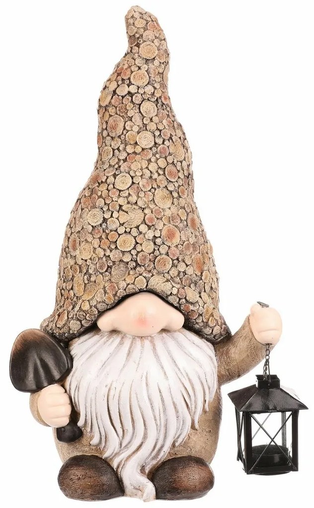 Elf s lopatou a lampášom na sviečku , polyresin,30 x 20 x 50 cm