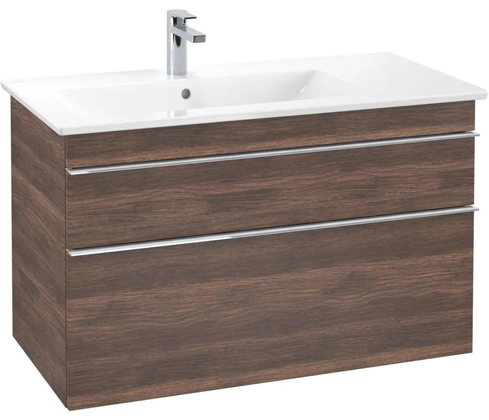 VILLEROY &amp; BOCH Venticello závesná skrinka pod asymetrické umývadlo (ľavé), 2 zásuvky, 953 x 502 x 590 mm, Arizona Oak, A92701VH