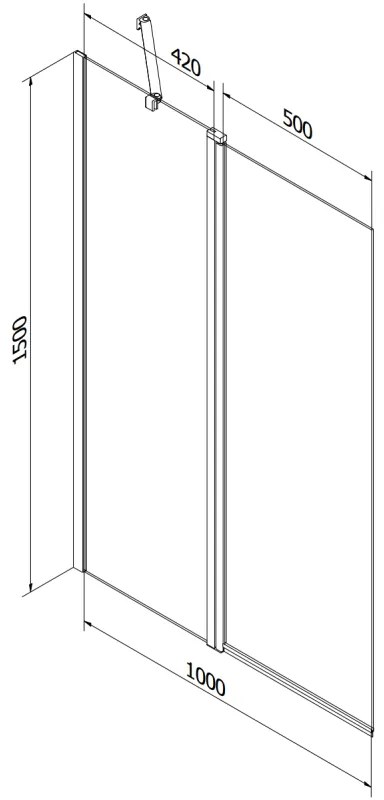 Mexen Flip, 1-krídlová vaňová zástena 100 x 150 cm, 6 mm číre sklo, čierny profil, 894-100-101-70-00