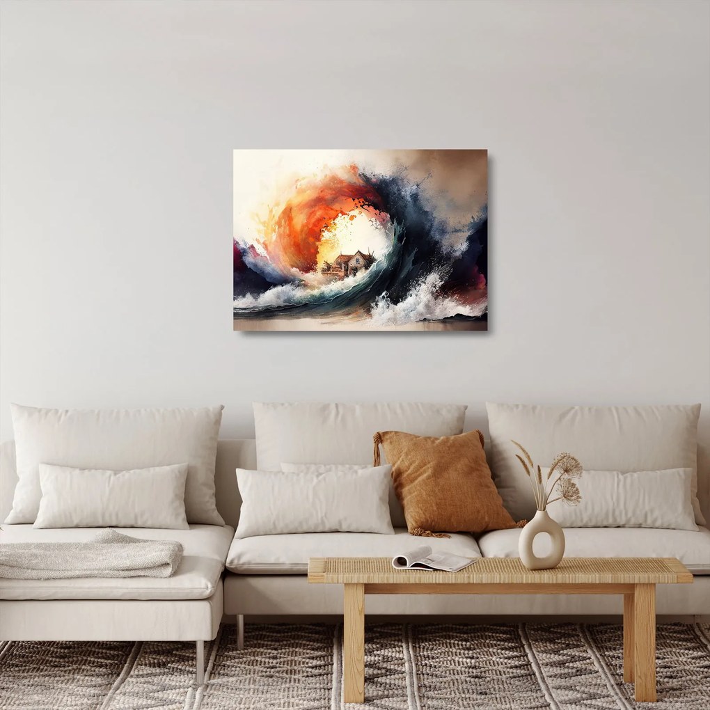 Sklenený obraz - Vo víre povodne, akvarel (70x50 cm)