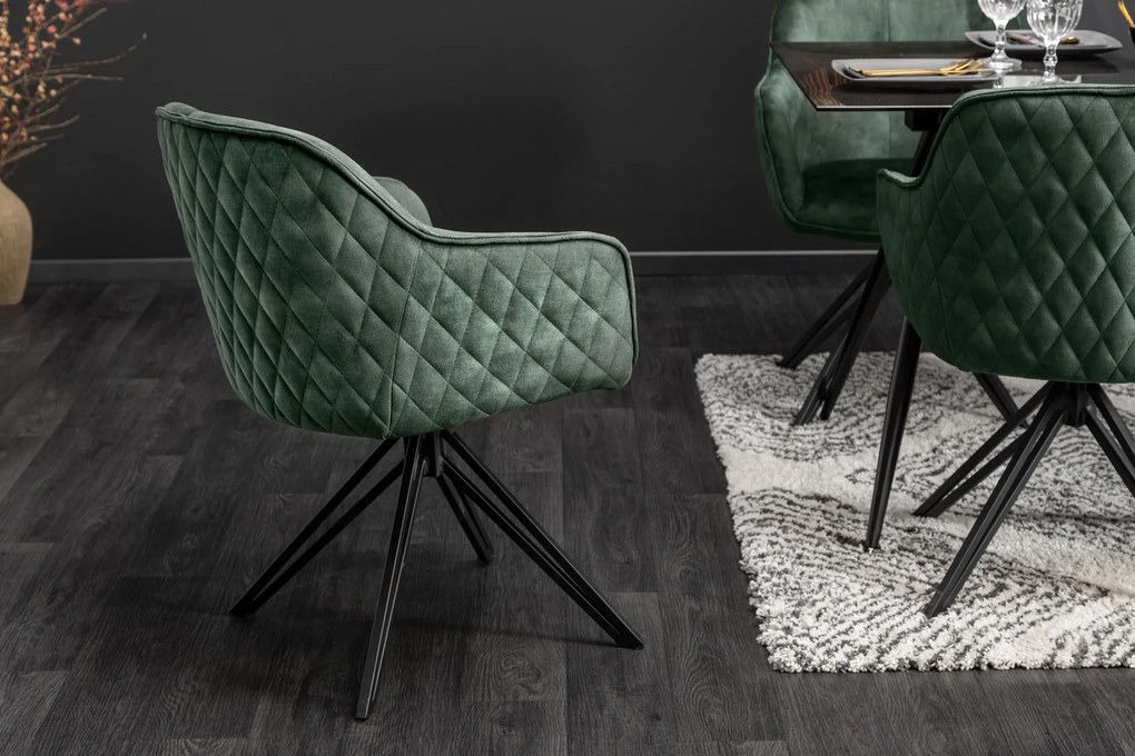 Stolička Euphoria tmavozelená zamatová otočná