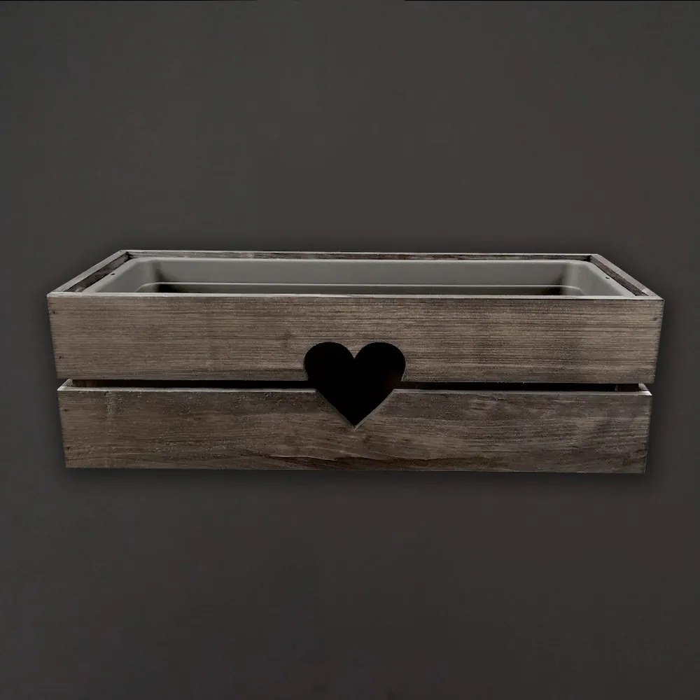 AMADEA Drevený obal na kvetináč so srdcom tmavý, 52x21,5x17cm Český výrobok