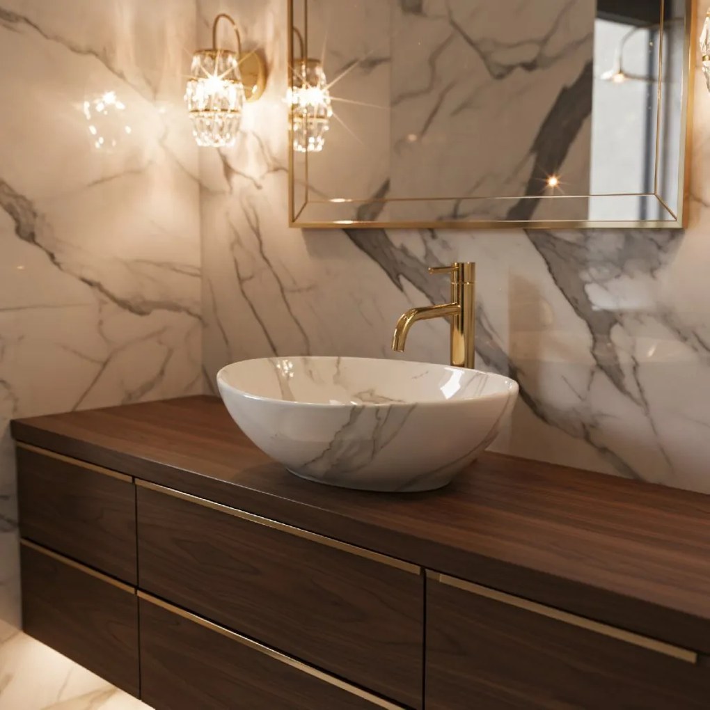 Rea Sofia Aiax Marmur umývadlo, 41 x 35 cm, biela - imitácia kameňa, REA-U6597