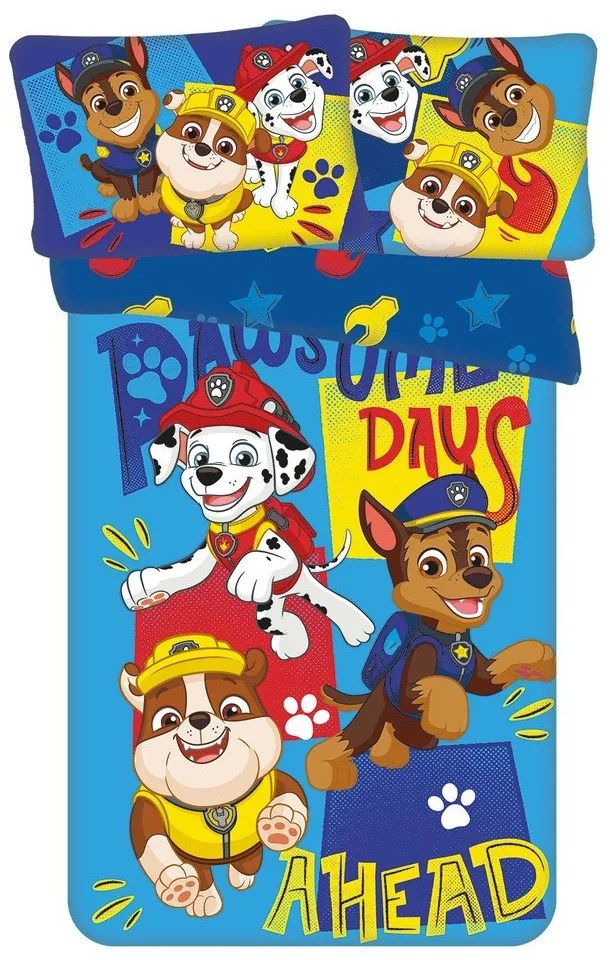 Modré bavlnené detské obliečky do postieľky 100x135 cm Paw Patrol "Pawsome days ahead" – Jerry Fabrics